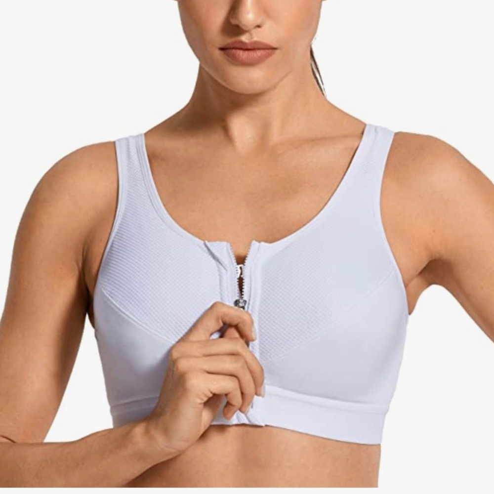 Women's Wireless Cross Back, Front Zip Sports Bra